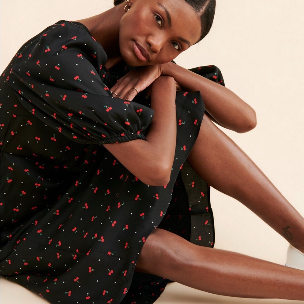 ✨ Anthropologie Louche Cherry Print Midi Dress Fits US XS 2–4 Lined | Pockets - Picture 3 of 14